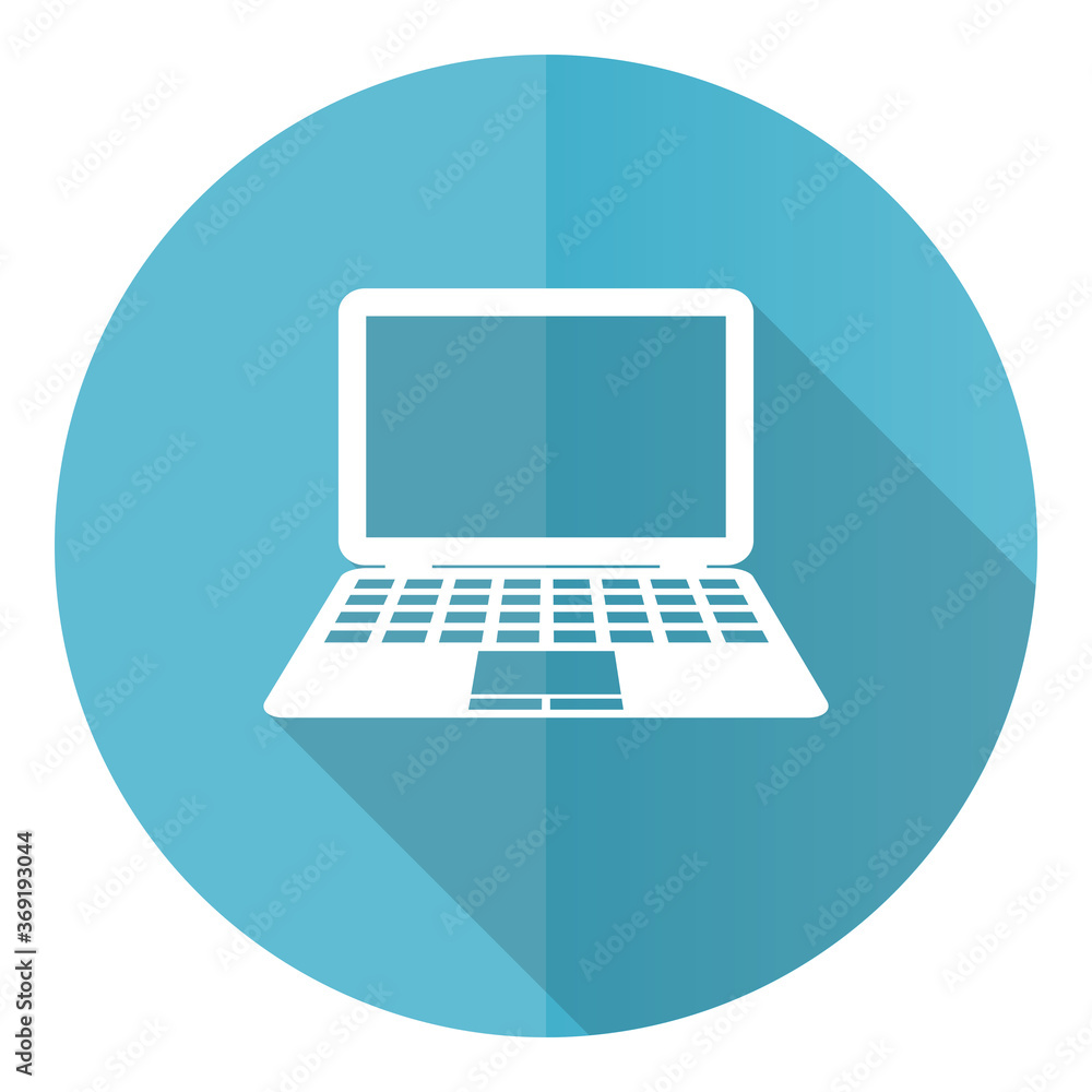 Computer vector icon, flat design blue round web button isolated on white background Computer vector icon, flat design blue round web button isolated on white background