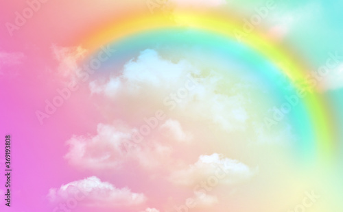 Fantasy magical landscape the rainbow on sky abstract with a pastel colored background and wallpaper.  