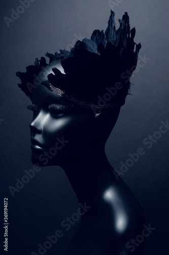 Closeup of stylish black feathers head-wear