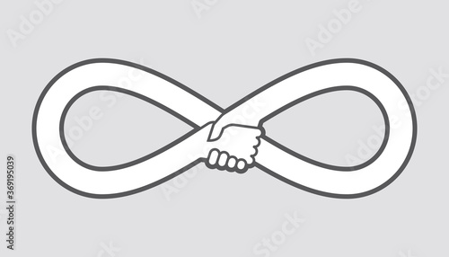 Vector black symbol endless friendship. Shaking hands. Isolated on white background.