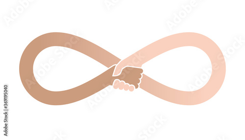 Vector black symbol endless friendship. Shaking hands. Isolated on white background.