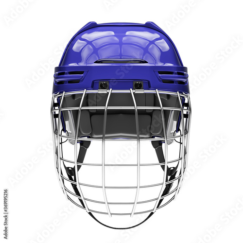 Blank of Classic Ice Hockey Helmet with Metal Facemask. Front view. Sport equipment. Template 3D render illustration. Isolated on a white background.