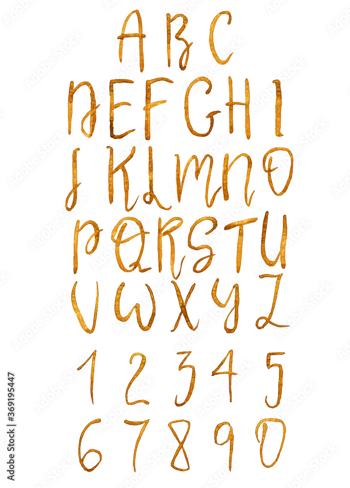 Coffee alphabet and numbers on white background Coffee alphabet and numbers on white background