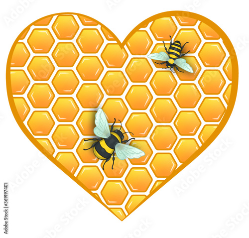 Honeycomb Heart with Bees Vector