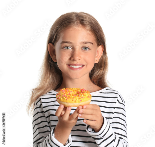 Funny little girl with donu...