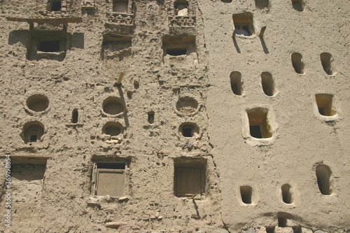 Exterior wall of the mud brick tower house in Shibam, Yemen