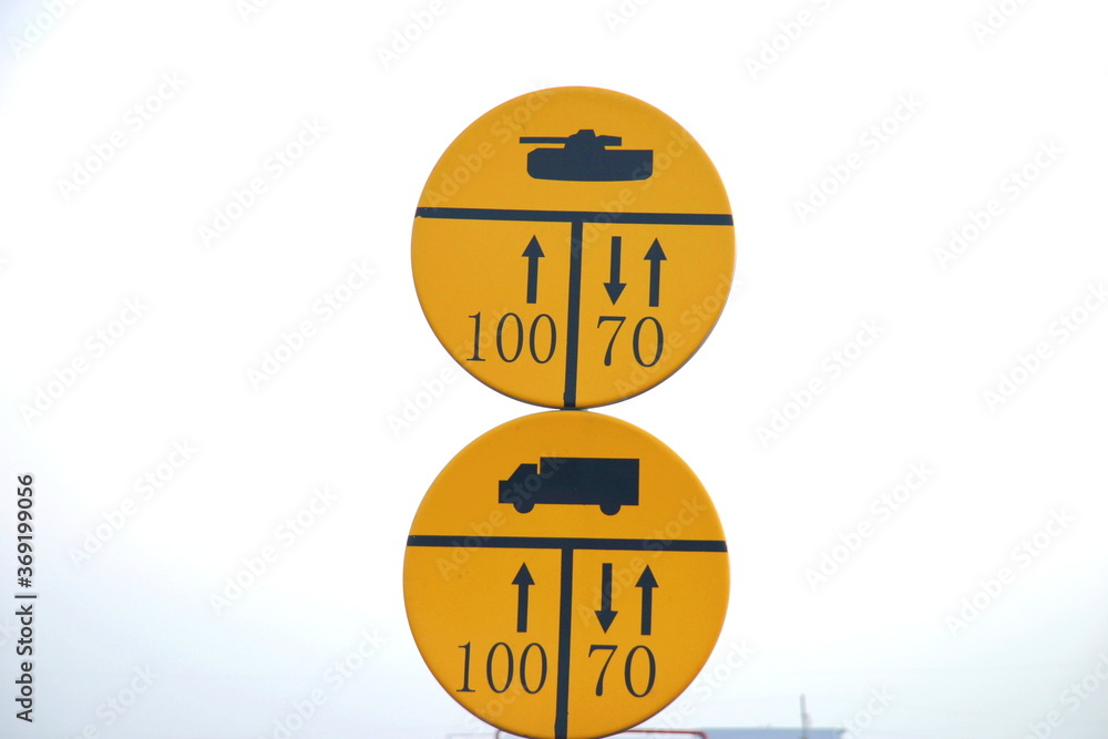 Speed limit signs for a tank in Kosovo Stock Photo | Adobe Stock