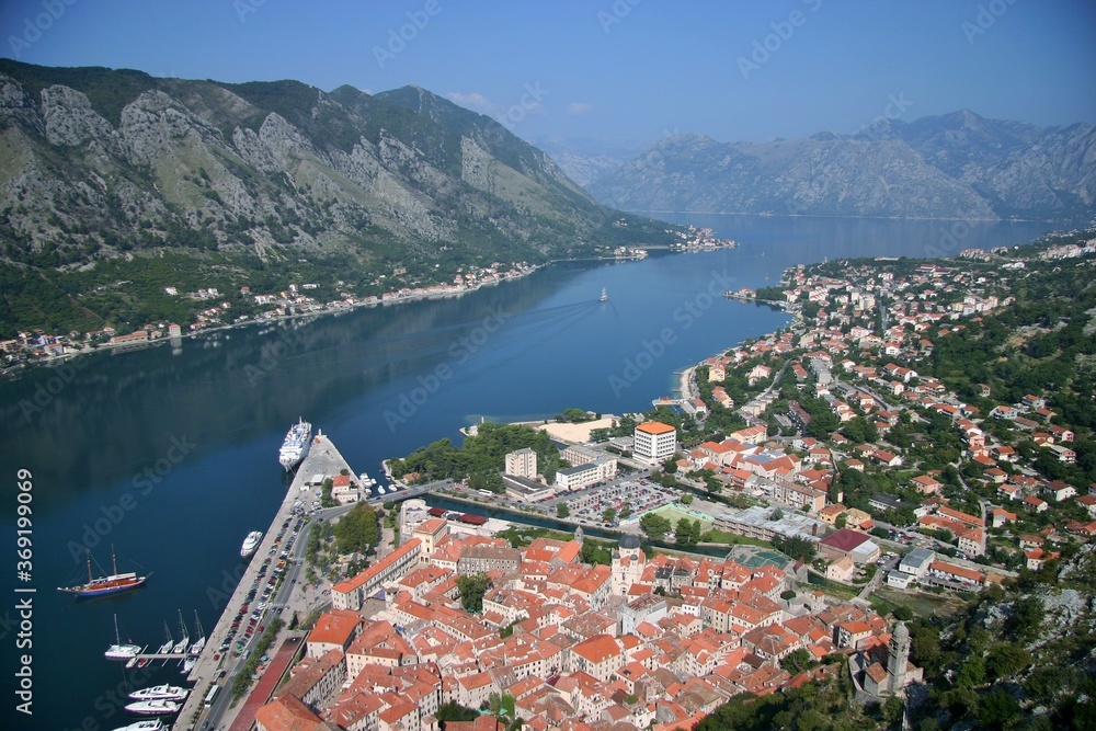 Lovely Kotor old town with beautiful mountainous scenery