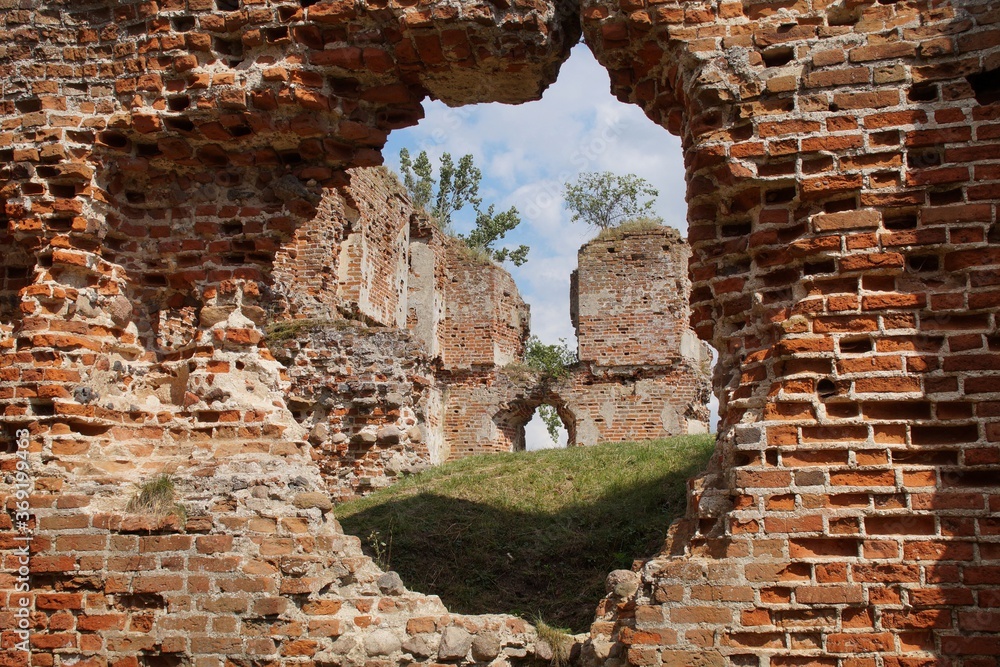 Ruins of a medieval Gothic castle in Besiekiery near Leczyca, Poland