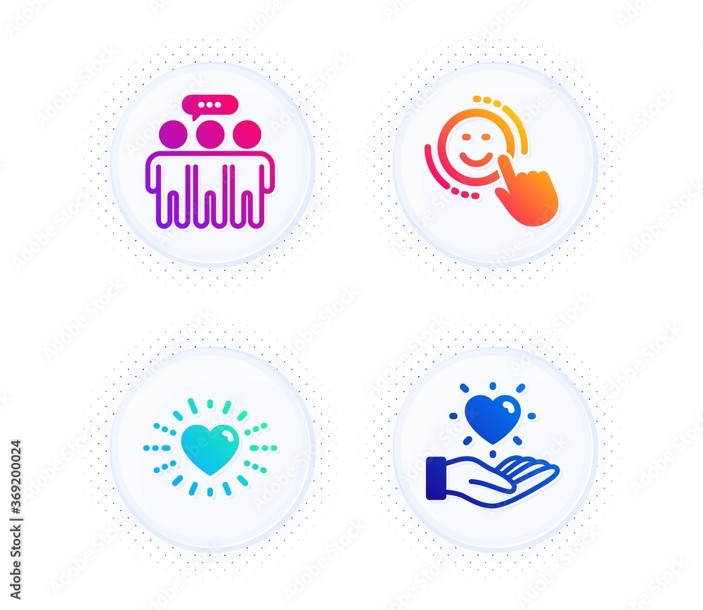 Heart, Employees group and Smile icons simple set. Button with halftone dots. Hold heart sign. Love, Collaboration, Positive feedback. Love brand. People set. Gradient flat heart icon. Vector Heart, Employees group and Smile icons simple set. Button with halftone dots. Hold heart sign. Love, Collaboration, Positive feedback. Love brand. People set. Gradient flat heart icon. Vector