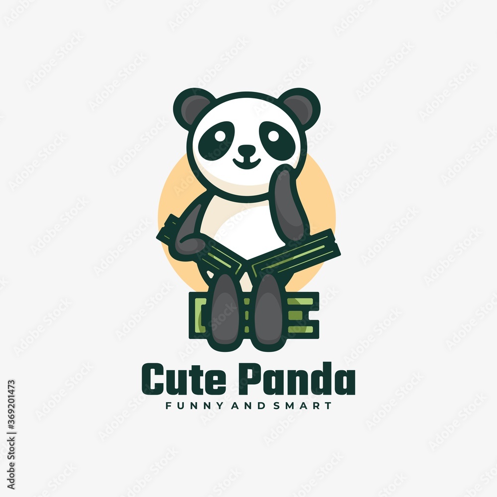 Vector Logo Illustration Cute Panda Simple Mascot Style.