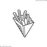 French fries, fried potatoes, snack, fast food vector icon in outline