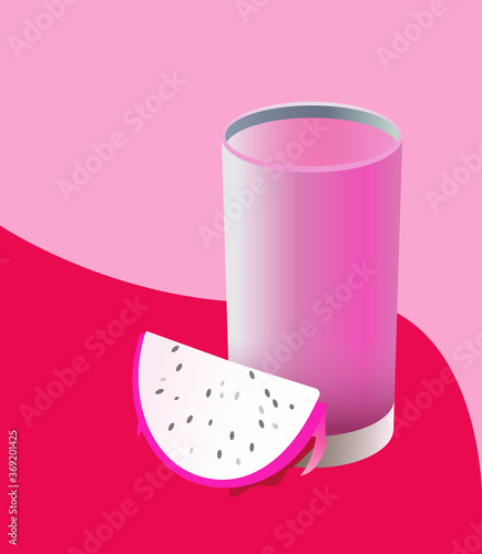 Smothie with dragon fruit. Healthy drink for breakfast. Editable vector illustration