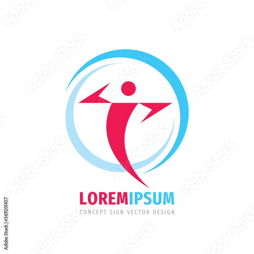 Human charater concept logo design. Abstract dancer silhouette creative minimal sign. Sport fitness symbol. Vector illustration. 