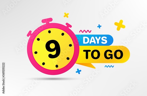 Nine days left icon. Countdown left days banner with timer. 9 days to go sign. Sale announcement banner. Count time for promotional offer. Promotion countdown timer. Vector