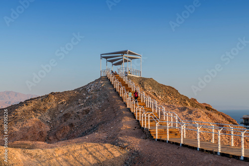Scenic point of view on the Red Sea and vicinity of desert area, decorative p...