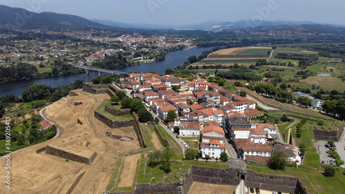 Aerial view of the fortress of Valenca do Minho in Portugal. Valença is a walled town located on the left bank of Minho River. The fortress is a piece of gothic and baroque military architecture. © An Instant of Time