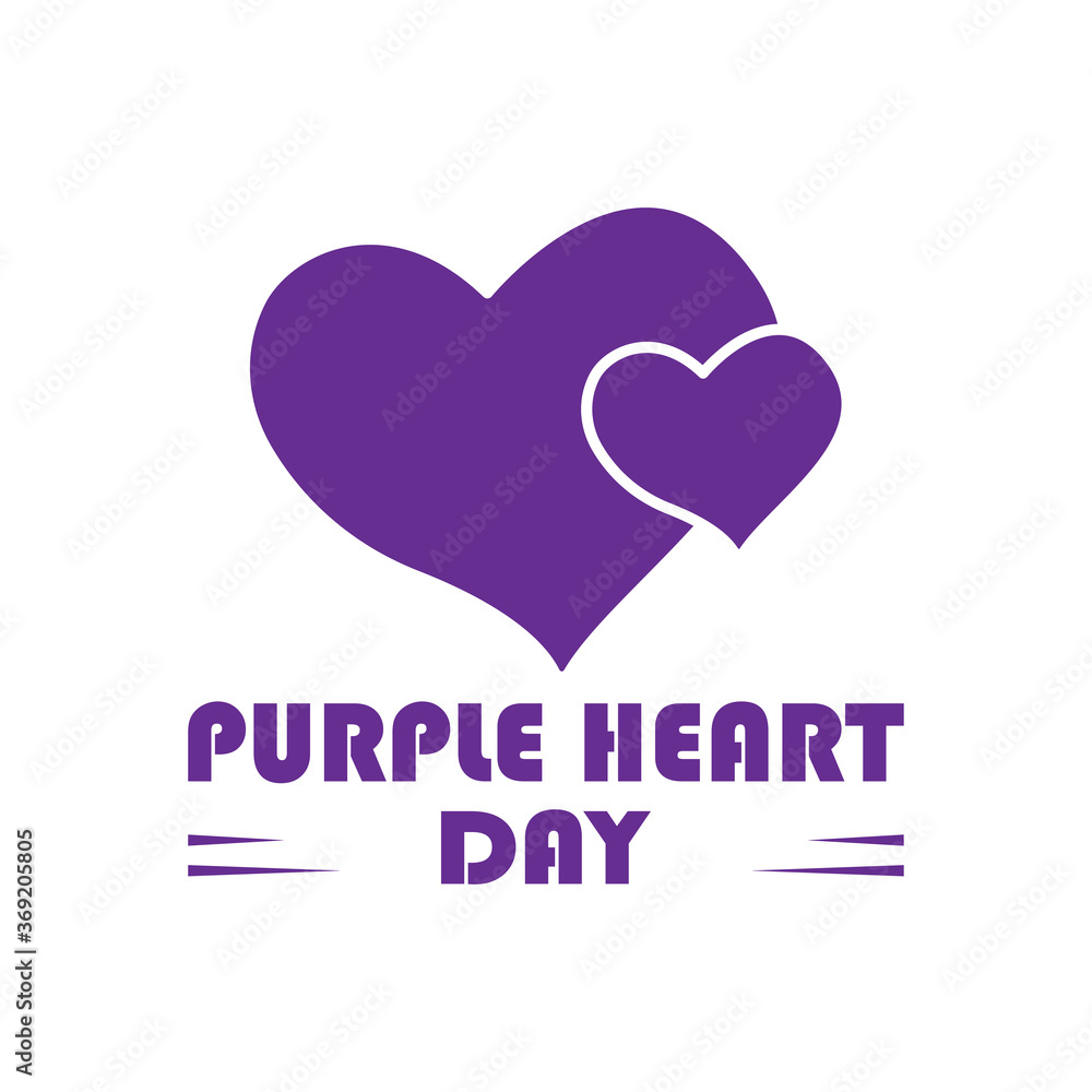 Purple heart day Icon with text. heart symbol. Design template vector