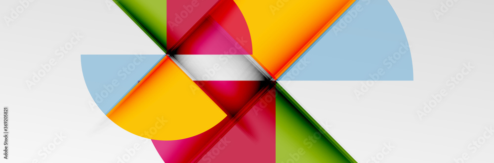 Bright color circles, abstract round shapes and triangles composition with shadow effects. Vector modern geometric design template Bright color circles, abstract round shapes and triangles composition with shadow effects. Vector modern geometric design template