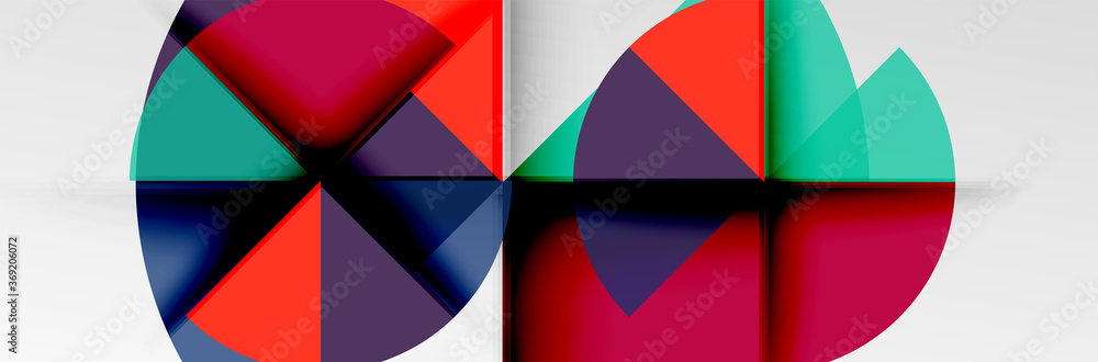 Bright color circles, abstract round shapes and triangles composition with shadow effects. Vector modern geometric design template Bright color circles, abstract round shapes and triangles composition with shadow effects. Vector modern geometric design template