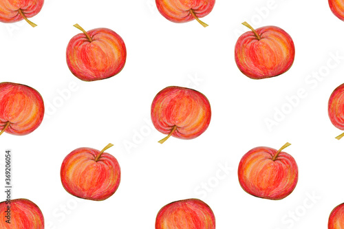 Seamless watercolor pattern. Apples on a white background.