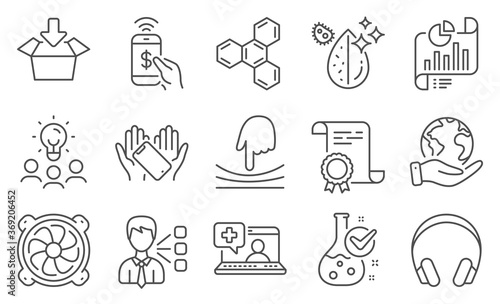 Wallpaper Mural Set of Technology icons, such as Third party, Phone payment. Diploma, ideas, save planet. Report document, Get box, Headphones. Medical help, Elastic, Dirty water. Vector Torontodigital.ca
