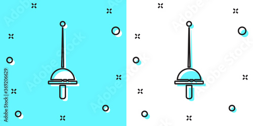 Black line Fencing icon isolated on green and white background. Sport equipment. Random dynamic shapes. Vector Illustration.
