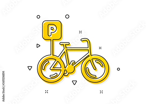 Bike park sign. Bicycle parking icon. Public transport place symbol. Yellow circles pattern. Classic bicycle parking icon. Geometric elements. Vector