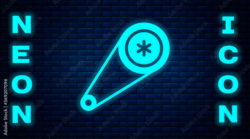 Glowing neon Timing belt kit icon isolated on brick wall background. Vector Illustration. Glowing neon Timing belt kit icon isolated on brick wall background. Vector Illustration.