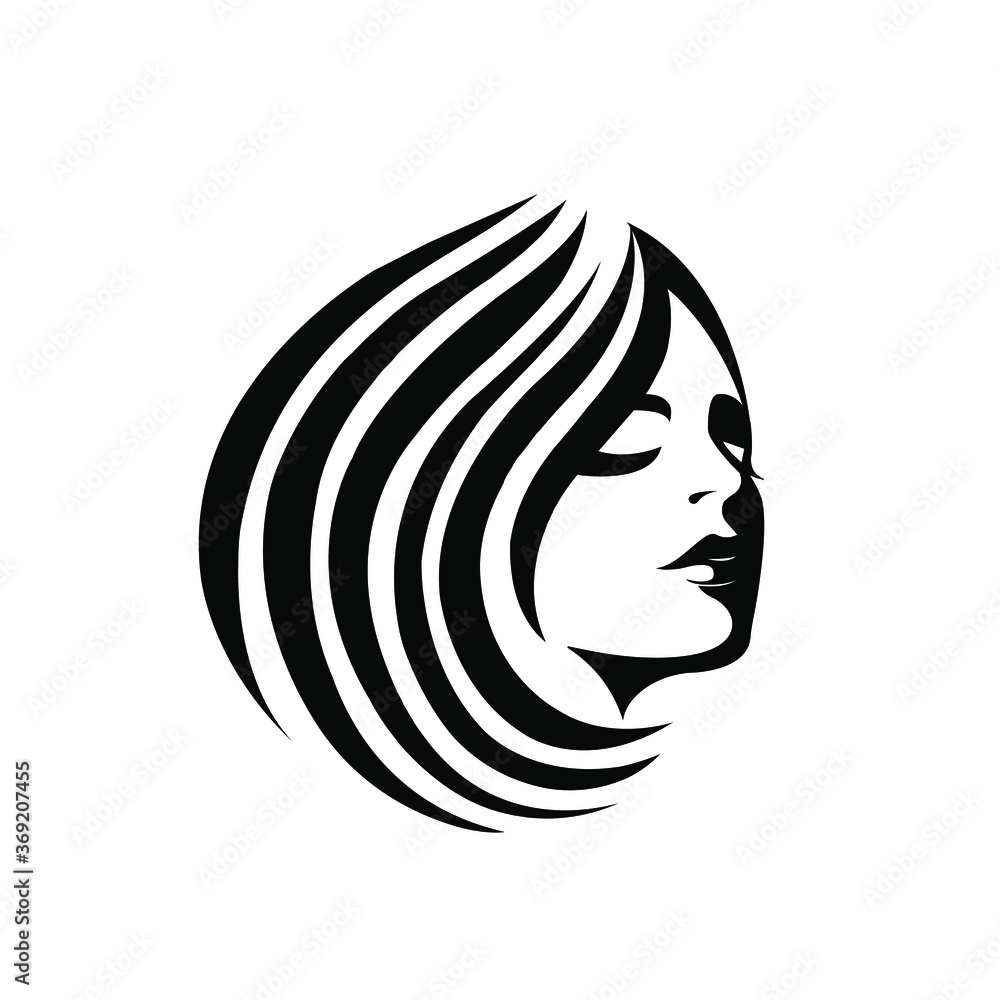 Woman with wavy hairstyle and elegant makeup.Young lady.Hair salon and beauty studio vector illustration.Smiling cute girl portrait.Cosmetics and spa logo.Pretty face isolated on white background. Woman with wavy hairstyle and elegant makeup.Young lady.Hair salon and beauty studio vector illustration.Smiling cute girl portrait.Cosmetics and spa logo.Pretty face isolated on white background.