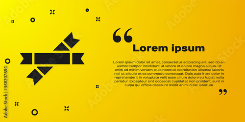 Black Sugar stick packets icon isolated on yellow background. Blank individual package for bulk food products as coffee, salt, spices. Vector Illustration.