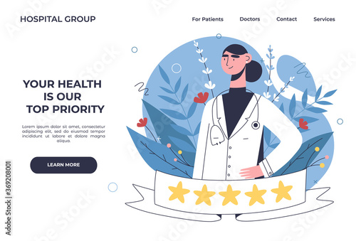 Patients evaluate doctors review and rating via mobile app. Choosing a top-rated doctor for treatment. Online healthcare hospital or clinic, visit planner, first aid website concept.