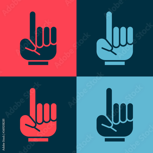 Pop art Number 1 one fan hand glove with finger raised icon isolated on color background. Symbol of team support in competitions. Vector Illustration.