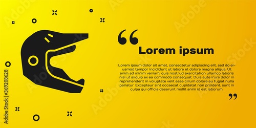 Black Motocross motorcycle helmet icon isolated on yellow background. Vector Illustration.