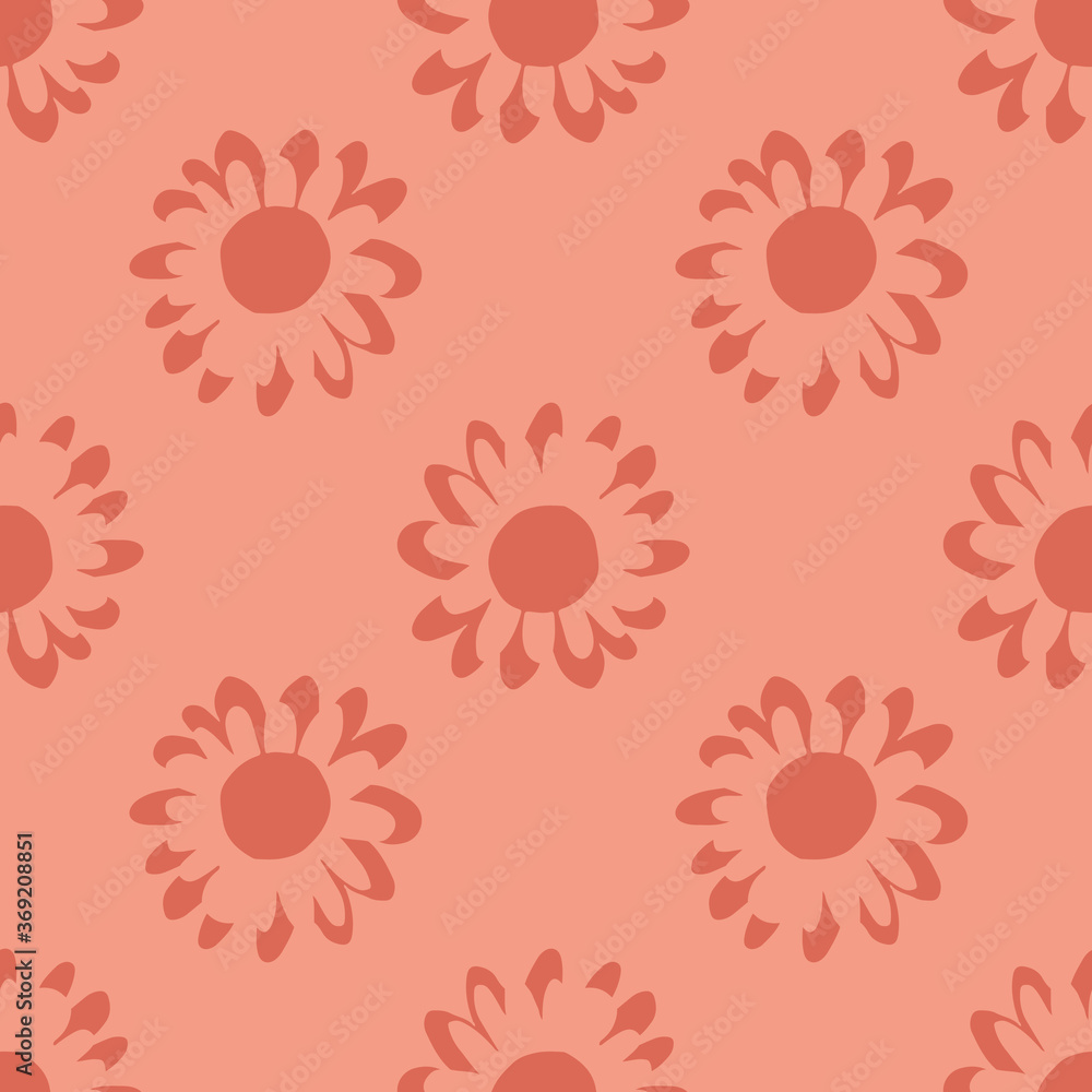 Seamless floral pattern with doodle flowers on red background.
