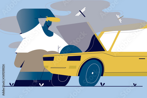 Repair, crash, checkup, mental stress, frustration concept