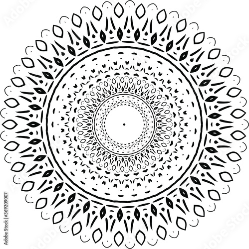 Indian decorative mandala. Black and white texture. Abstract pattern for tattoo and any kind of prints fabric design. Vector illustration