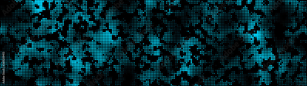 Halftone. Matrix glitch. Big data. Virus. Corrupted code. Abstract gradient background of black dots. Vector illustration.
