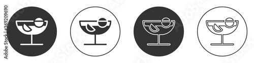 Black Cocktail icon isolated on white background. Circle button. Vector Illustration.