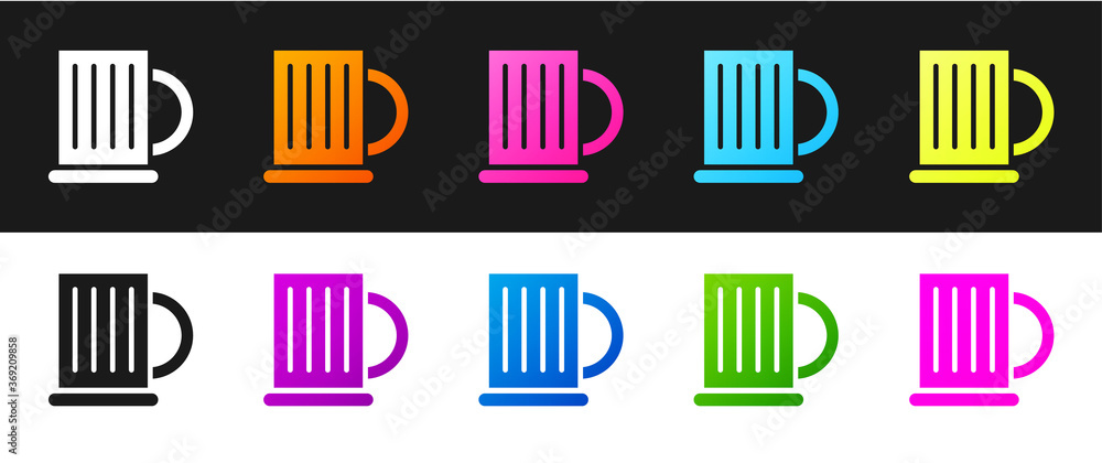 Set Wooden beer mug icon isolated on black and white background. Vector Illustration. Set Wooden beer mug icon isolated on black and white background. Vector Illustration.