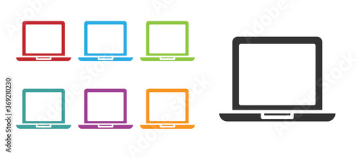 Black Laptop icon isolated on white background. Computer notebook with empty screen sign. Set icons colorful. Vector Illustration.