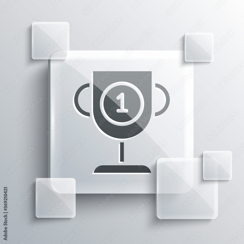 Grey Award cup icon isolated on grey background. Winner trophy symbol. Championship or competition trophy. Sports achievement sign. Square glass panels. Vector Illustration. Grey Award cup icon isolated on grey background. Winner trophy symbol. Championship or competition trophy. Sports achievement sign. Square glass panels. Vector Illustration.