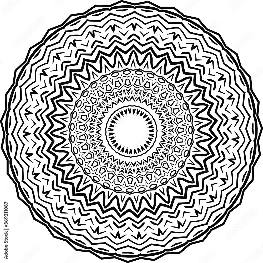 Mandala. Zentangle inspired vector illustration, black and white. Abstract diwali texture