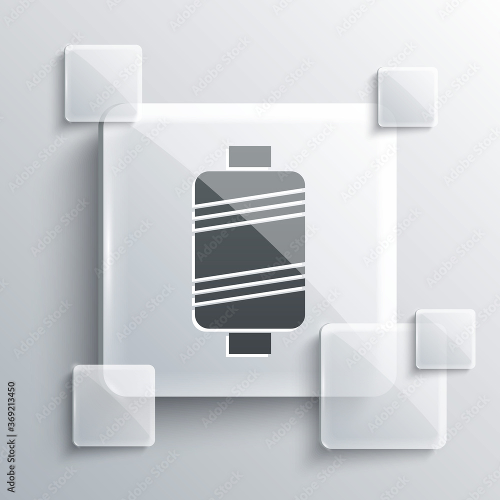 Grey Sewing thread on spool icon isolated on grey background. Yarn spool. Thread bobbin. Square glass panels. Vector Illustration. Grey Sewing thread on spool icon isolated on grey background. Yarn spool. Thread bobbin. Square glass panels. Vector Illustration.