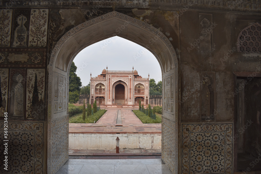 Agra, Uttar Pradesh, India, January 2020, Gate to the Itmad-Ud-Daulah Mausoleum, Jewel Box or the Baby Taj
