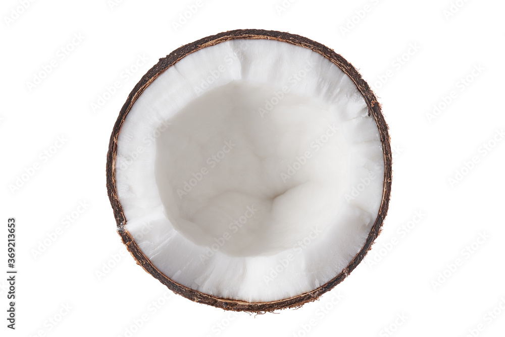 Half of coconut isolated on white background. Top view Half of coconut isolated on white background. Top view