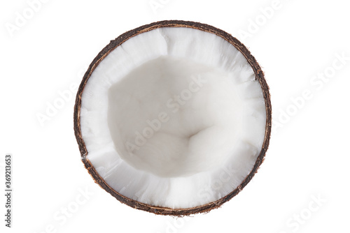 Half of coconut isolated on white background. Top view 