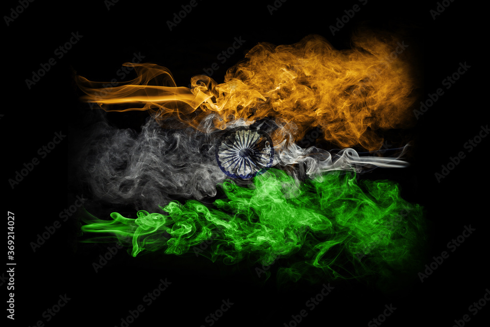 Indian flag with smoke isolated on black background Stock Photo | Adobe  Stock