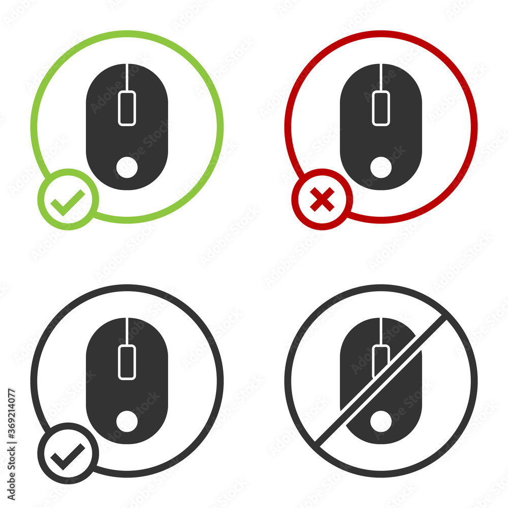 Black Computer mouse icon isolated on white background. Optical with wheel symbol. Circle button. Vector Illustration. Black Computer mouse icon isolated on white background. Optical with wheel symbol. Circle button. Vector Illustration.