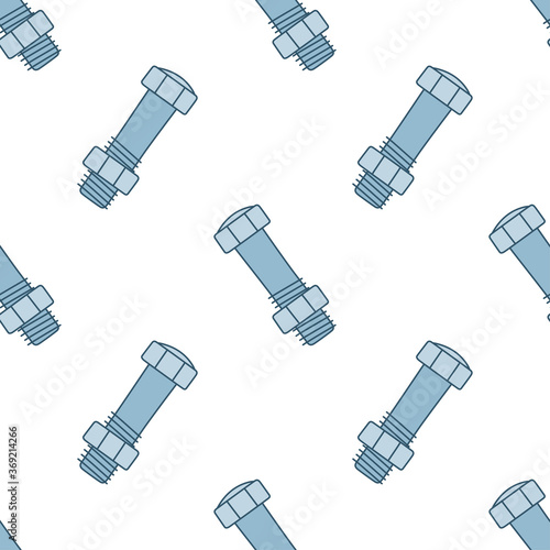 Texture with screws, bolds and nuts. Hand drawn vector seamless pattern on white background